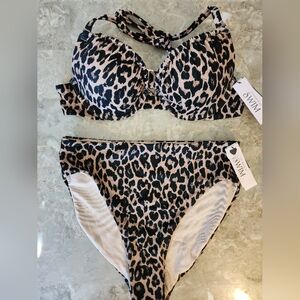 34C/S VS Swim Sexy Tee Bikini Top High Waist Full Coverage Bikini Set Leopard